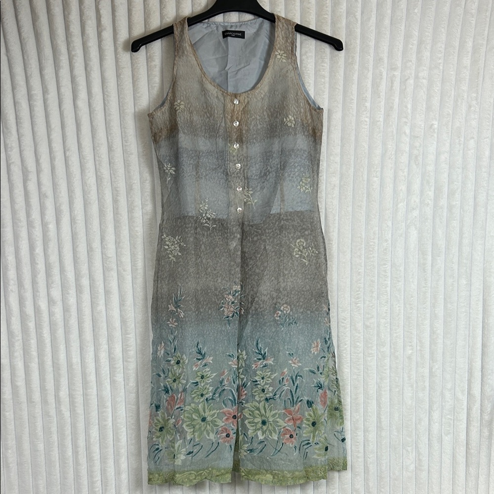 Vtg sleeveless tank duster semi sheer tank lined floral blouse M